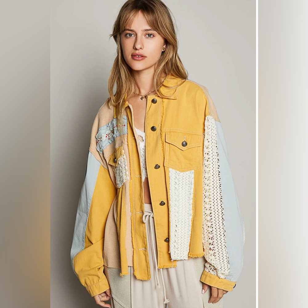 POL Yellow and Blue Patchwork Jacket NWT - image 3